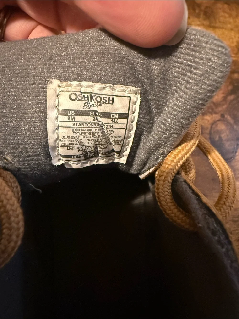 OshKosh B'gosh Tan Lace-Up Kids Boots with Gray Collar